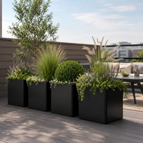 26" x 26" x 26" Large Square Metal Tree Planter Box,Black Iron Cube Planter - Image 5