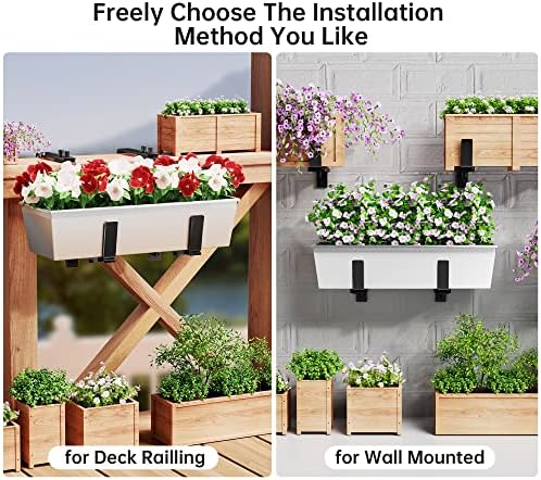 Y&M 4 Pcs Deck Railing Adjustable Planter Box Brackets (6 to 12.5 in), Universal Heavy Duty Iron Flower Box Brackets Wall Mounting Hooks for Fences, Patio, and Garden - Black (Patent Registered) - Image 2