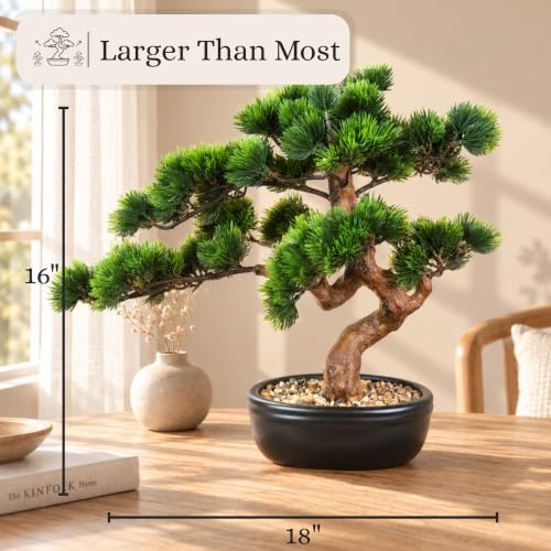 Artificial Bonsai Tree 16" Tall with Realistic Wood and Ceramic Pot, Fake Plants for Home, Bedroom and Office Desk, Japanese Decor - Image 2
