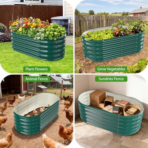 17" Tall Oval-Shaped / Elliptic Metal Raised Garden Bed Outdoor Dark Green - Image 7