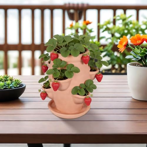 Abaodam Small Strawberry Planter Tower 6 Pocket Terracotta Strawberry Pot - Image 5