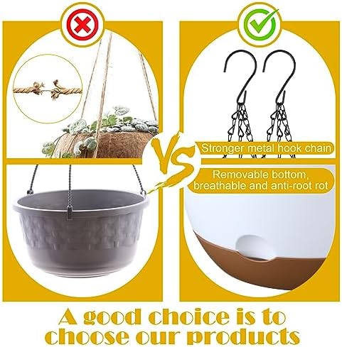 Remerry 6 Pcs 11.2 Inch Hanging Planters Hanging Plant Basket for Indoor Outdoor Plants Set Plastic Hanging Flower Pot with Drainage Holes and Removable Trays for Home Garden (White) - Image 5