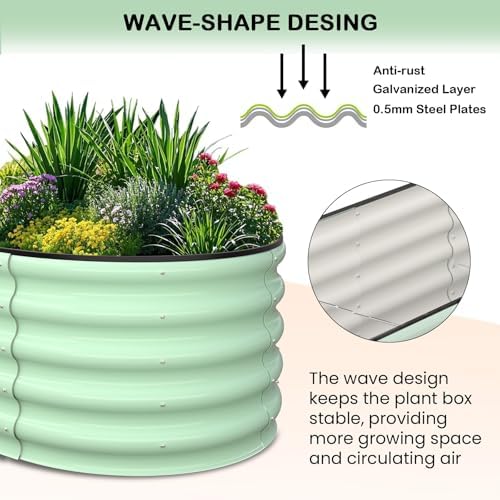 GarveeLife 2 Pcs 6x3x1 ft Oval Raised Garden Bed, Galvanized Raised Beds,Open-Ended Base Metal Raised Planter Beds,Garden Bed Outdoor,Planter Raised Boxes for Vegetables, Flowers,Tool-Free Asse,Green - Image 4