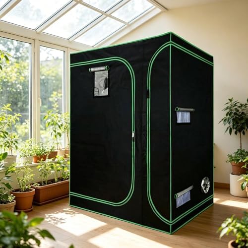 Indoor Grow Tent Double Room Greenhouse Cabinet Enclosure with Lightproof 600D Oxford Canvas Reflective Mylar Lining Sturdy Metal Frame Viewing Panel, 150-120-200 - Image 5