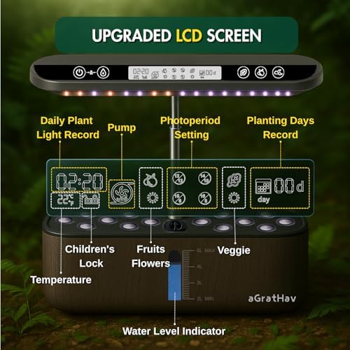 Hydroponics Growing System Kit, Indoor Herb Garden, 14 Pods Upgraded LCD Display, LED Grow Light Quiet Smart Water Pump Automatic Timer, Hydroponic Planter for Home Kitchen Office (Black) - Image 2
