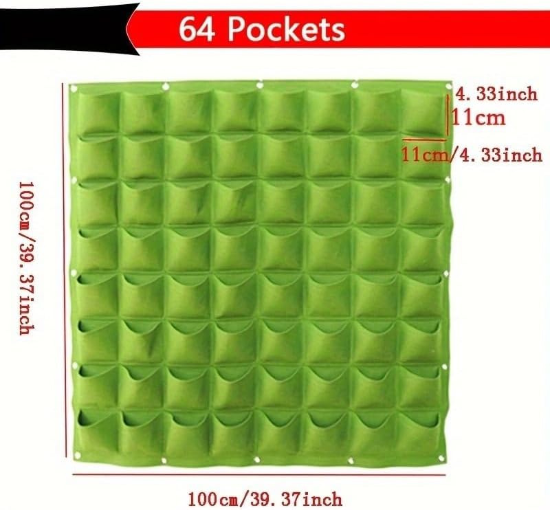 Vertical Wall Planter Bags - Premium Felt Hanging Garden Water-Preserving Back | Auto Drain | 2-81 Pockets | Herbs/Flowers (Black,64 Pocket) - Image 2