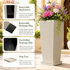 NicBex 24" Tall Planters for Outdoor Plants Set of 2 Square Fluted,Beige - Image 3