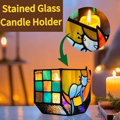 Tiffany Stained Glass Unique Moon Sleeping Blue Cat Planter,Indoor Plant Pots with Drainage,Cute Cat Planter Pots,Decorative Plant Pots, Dried Flowers Pot,Cute Gardening Gifts - Image 2
