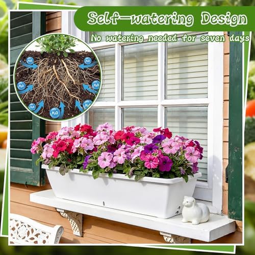 8 Pcs 24 Inch Plastic Window Boxes Planters, White - Image 4