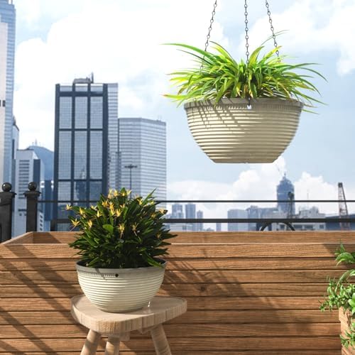 10Inch Hanging Planters Outdoor Indoor, Glazed Hanging Basket with Drainage - Image 5