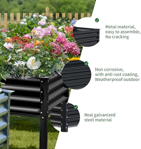 Land Guard Galvanized Raised Garden Bed with Legs, 96×24×32in Raised Garden Beds Outdoor with Drainage Holes, Planter Boxes Outdoor for Backyard, Patio, Balcony, 1200lb Capacity, Gray - Image 3