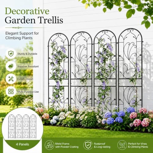 2-Pack 87" x 20" Arch Sunflower Black Metal Garden Trellises - Image 4