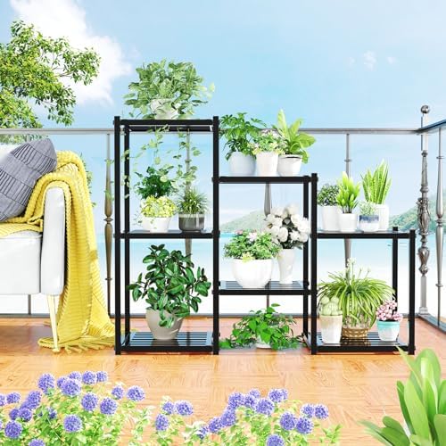 Simple Trending Plant Stand Indoor Outdoor, Heavy Duty Metal Waterproof 7 Tiered Plant Shelf for Multiple Flower Planter Holder Tall Large Rack, Black - Image 3
