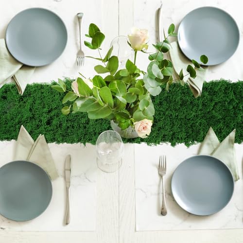 2 Artificial Moss Table Runner Halloween Enchanted Party Decor, Dark Green - Image 4