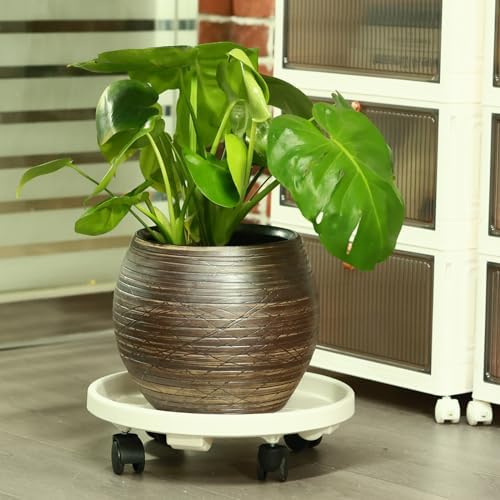 5 Packs Large Plant Caddy with Wheels 13" Rolling Wheeled Plant Stands Heavy-Duty Plastic Flower Pot Roller Base Movers Indoor Outdoor Planter Dolly with Casters Trolley, White - Image 4