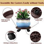 8 Packs Plant Caddy With Wheels 12" Plastic Rolling Stands Heavy-Duty Dolly With Casters Indoor and Outdoor Roller Base Large Heavy Pot Saucers Plant Mover, Brown - Image 2