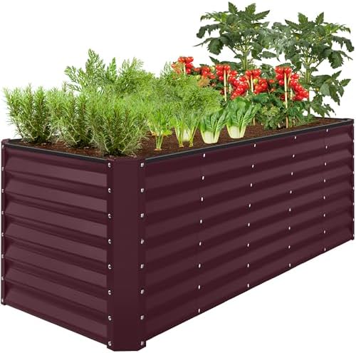 Best Choice Products 8x2x2ft Raised Outdoor Metal Garden Bed, Deep Root Box Planter for Vegetables, Flowers, Herbs, 240 Gallon Capacity, 100% Non Toxic Materials - Burgundy by BestChoiceProducts
