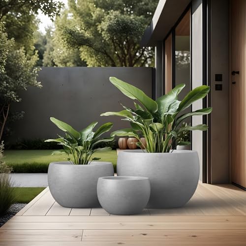 Kante Set of 3 Pale Gray Concrete Bowl Round Planters for Modern Home - Image 5