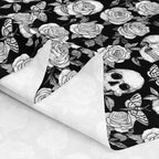 Sugar Skull Fabric By The Yard, Halloween Upholstery Fabric, Moth Rose Skeletons Decorative Fabric, Gothic Horror Leaves Indoor Outdoor Fabric, DIY Art Waterproof Fabric, Black White, 10 Yards - Image 6