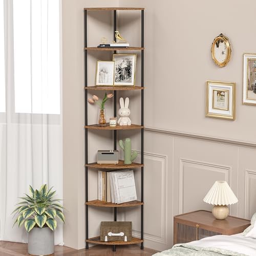 7 Tier Corner Plant Stand Shelf, 64.7", Rustic Brown - Image 4