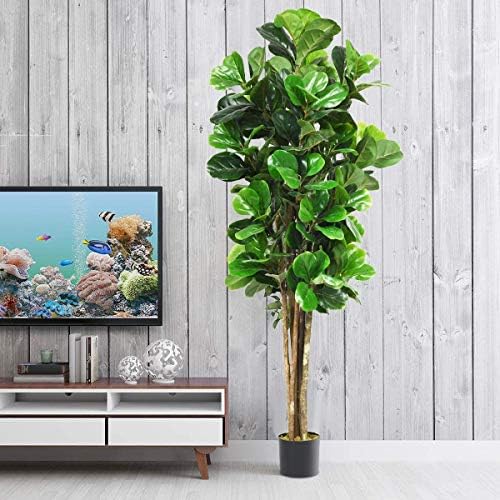 Goplus Fake Fiddle Leaf Fig Tree, 5FT Tall Artificial Tree Greenery Plants in Pots, Decorative Faux Trees for Indoor Home Office - Image 2