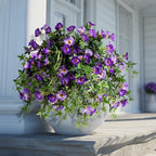 Artificial Flowers Artificial Petunias for Outdoors 2PCS Artificial Hanging Plants Outdoors Silk Flowers with Stems Outdoor Flowers Uv Resistant for Porch Decor Terrace Decor（Purple with Pot） by ENALGRE