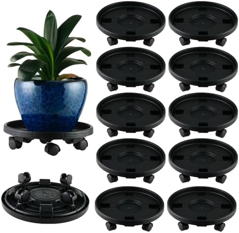 10 Packs Large Plant Caddy with Wheels 13" Rolling Plant Stands Heavy-duty Plastic Plant Roller Base Pot Movers Plant Saucer on Wheels Indoor Outdoor Plant Dolly with Casters Planter Tray Black by KvyusFlourish