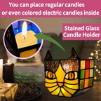 Yellow Cat Plant Pot with Drainage,Cute Planters for Indoor Plants,Stained Glass Cat Flower Pots,Fun Candle Holder Glass Container,Gifts for Gardeners Woman - Image 2