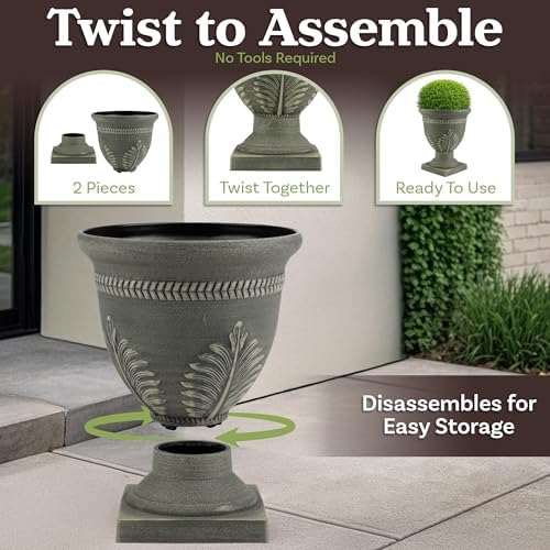 Pure Garden Indoor Outdoor Planter, Gray, 15.25x18.8-Inch, 2-Pack - Image 7