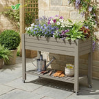 Elevated Raised Garden Bed,Outdoor Large Planter Box with Wheels & Shelf for Backyard Balcony,Dust-Proof Resin Patio Raised Bed for Herbs Flowers Vegetables(Grey) - Image 7