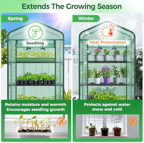 Ohuhu Small Greenhouse for Indoor Outdoor with Wheel, Portable Plastic Plant Green House 4-Tier Rack Stand Portable Greenhouses with Durable PE Cover for Seedling - Image 3