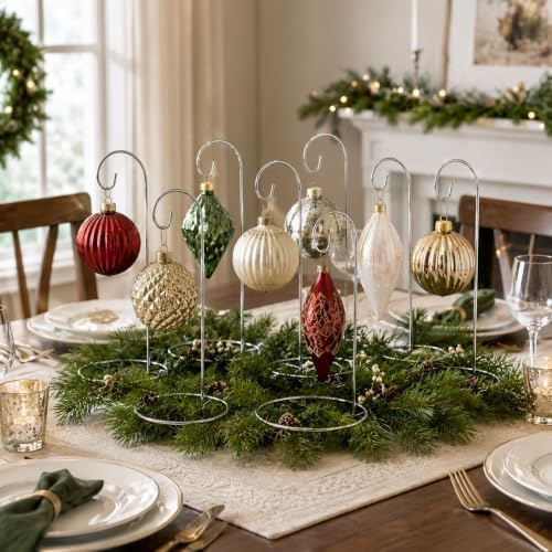 Ornament Stands Set of 8 Silver Christmas Ornament Holders – Chrome Metal Display Stands for Hanging Ornaments, Air Plants, Glass Globes & Terrarium Décor – 11 Inch Elegant Holiday Display - Image 4