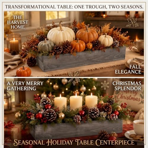 Dandat 10 Set Wood Boxes for Centerpieces 12x4 Inch Rectangle Wooden Planter Box Rustic Wooden Planters with Removable Plastic Liner Floral Foam Blocks for Christmas Wedding Home Garden Decor(Brown) - Image 5