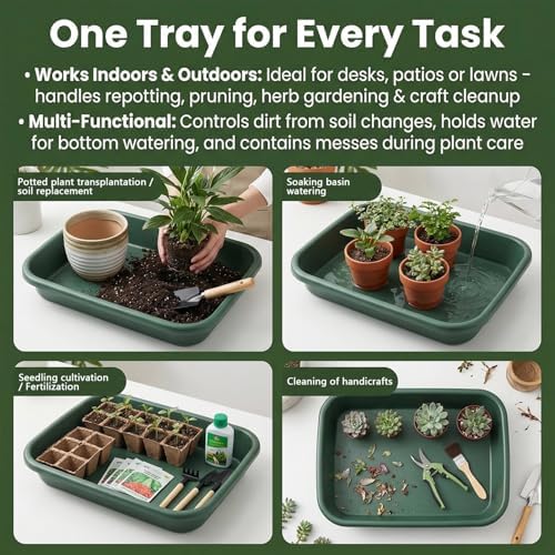 Potting Tray, 17×12×3in Multi-Purpose Gardening Mat for Repotting and Seed Starting Plastic Plant Tray for Indoor & Outdoor Use, Green Potting, Planting Trays, Mat, Repotting, Gar - Image 5