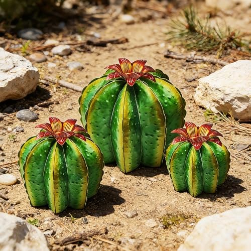 KODIBO Metal Cactus Outdoor Decor, 3-Pack Fake Barrel Cactus Sculptures - Image 7