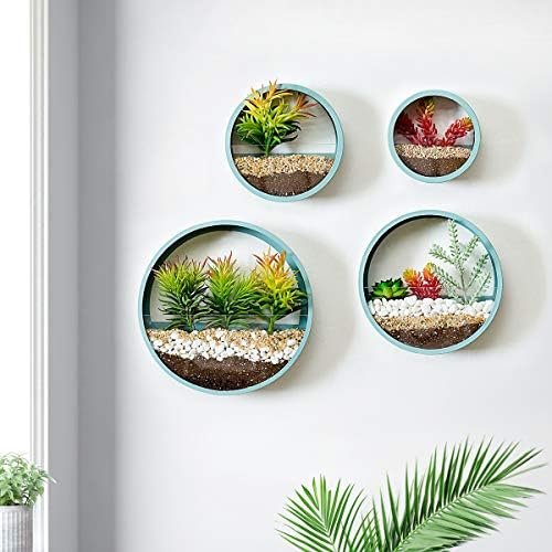 Pack of 4 Round Wall Planters Hanging Metal Plant Containers Circle Plant Holder Contemporary Morden Circle Iron Vase for Succulents or Herbs Cactus and More (Blue) by EssenceLiving
