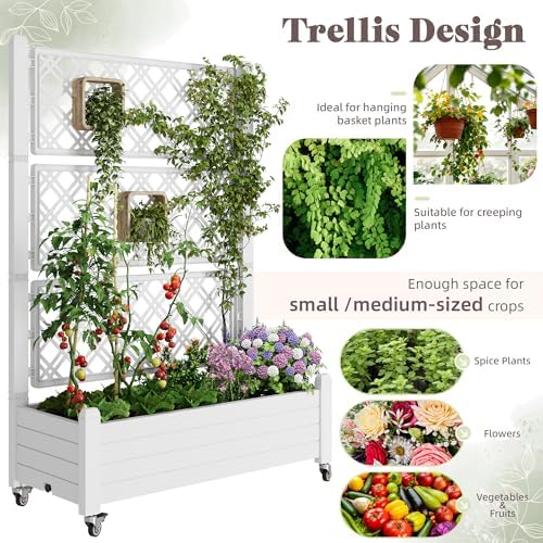 Trellis Raised Garden Bed, Self-Watering Planter Box, White - Image 4