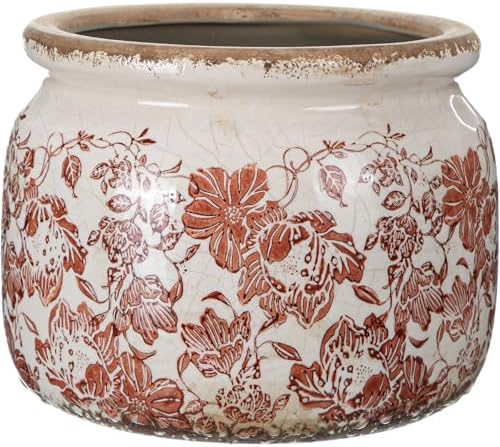 7.7" Large Ceramic Plant Pot Beige Brown Vintage Peony Crackle Glaze Rustic Flowers Pot Decorative Planter with Drainage for Indoor Outdoor Plants Home Kitchen Office Decor Gift by Unknown