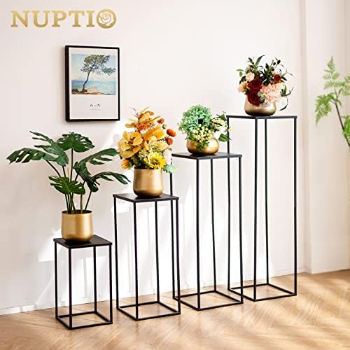 Nuptio Metal Black Vase, 2 Pcs 39.4 inch Tall, Elegant Cylinder & Square Vase for Wedding Centerpieces, Home Party Decorations - Image 4