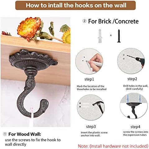 Sungmor Heavy Duty Cast Iron Swag Ceiling Hooks -3 Pack Black, 3.5x3.9 Inch - Image 6