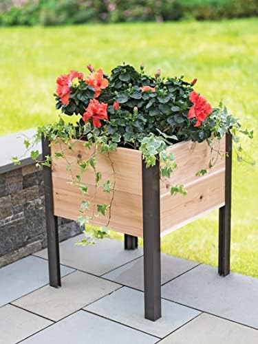 Gardener's Supply Company Raised Garden Bed Elevated Cedar Planter Box | 2' x 2' Heavy Duty Standing Garden Planters for Outdoor Plant Vegetables & Flower Gardening Perfect for Patio, Lawn & Backyard by GardenersSupplyCompany