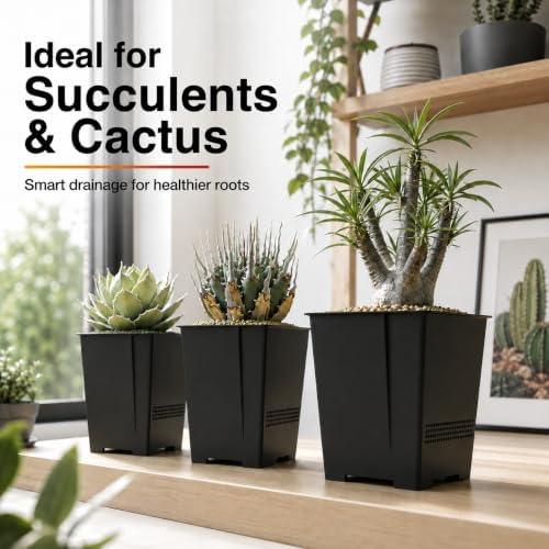 4.7"Wx4.3"H Plant Pots 6 Packs Smart Drainage Square Flower Pots S16 Black - Image 6