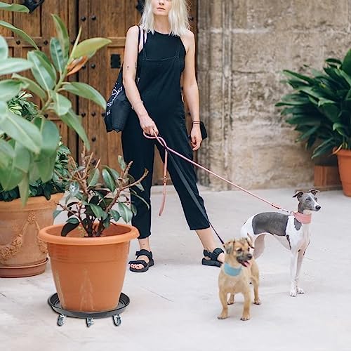 ARTLINE Round Plant Stand with Lockable Wheels, Heavy Duty for Indoor Outdoor, Large Rolling Dolly Planter Caddy on Casters to Carry Potted Flower Pot, Round Metal Tray NO Holes, Black - Image 5