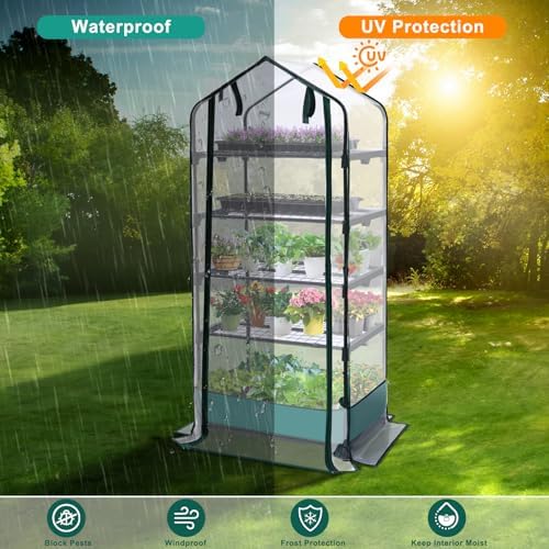 5 Tier Mini Greenhouse for Indoor Outdoor, Portable Green House with Durable PVC Cover and Shelves for Seedling, Heavy Duty Greenhouse with Waterproof Mat and Cover Tape, Gardening Gifts for Women Men - Image 2