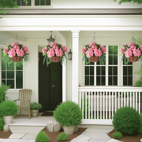 Ammyoo Artificial Champagne Hydrangea Flowers with Hanging Basket for Decor - Image 4