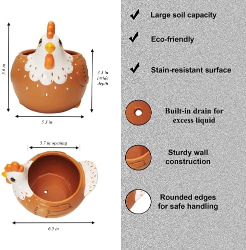 Chicken Planter - Rooster Utensil Holder Party Accessories - Flower Succulent Pot - Indoor Outdoor Garden Backyard Patio Chicken Theme Ceramic - Image 7