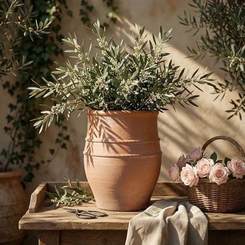 KOL Round Planter, Terracotta-Style Plastic Pot for Outdoor Plants, 13.3”H Classic Vintage Design – Lightweight & Weatherproof Flower Pot for Garden, Patio, Balcony Decor - Image 2