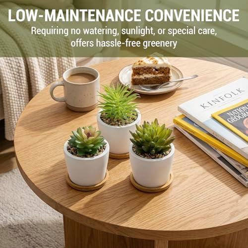 MyGift Mini Artificial Succulent Plants in Ceramic Pots, Set of 3 - Image 3