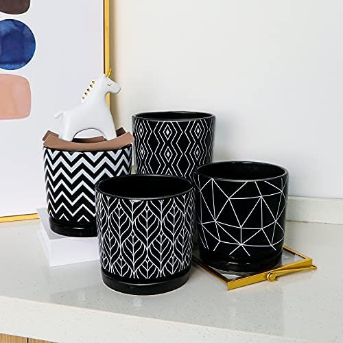 Flower Pots,5.5 Inch Black Ceramic Planters with Drainage Hole Set of 4 - Image 5