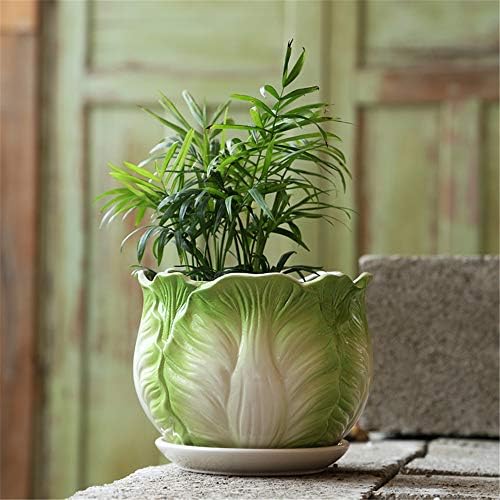 Large Cabbage Ceramic Flower Pot with Tray Indoor Green Plant Container Flower Pot, Herb Flower Pots, Jewelry Design Ceramic Flower Planter/Decorative Plant Container - Image 2